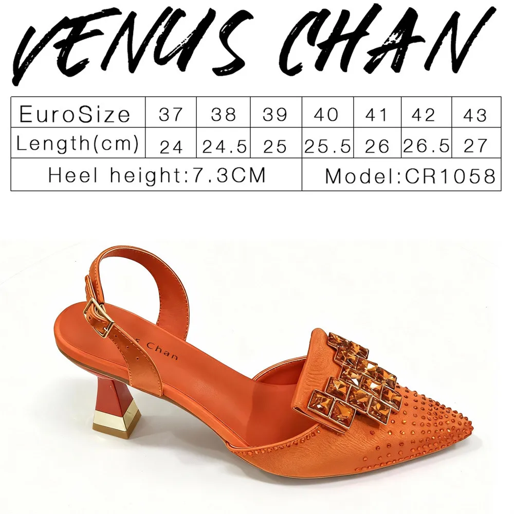 African Fashion Orange Ladies Matching Shoes and Bags Nigerian Best Sell Women's Pointed Toe High Heels Commuter Wearable view 6
