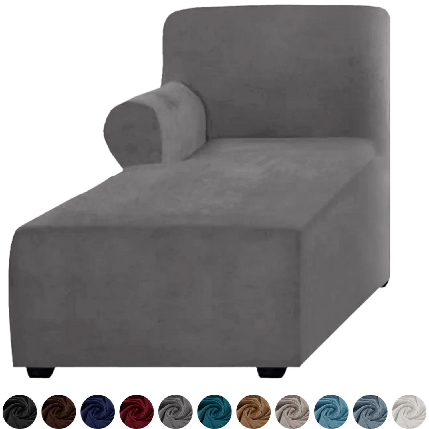 Velvet Single Left Arm Chaise Lounge Indoor Slipcover Stretch Chair Covers for Living Room Bedroom Lounge Chaise Slipcover