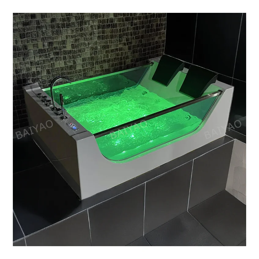 

Modern Rectangular Bathtub For 2 People Big Size Jaccuzzie With Hydromassaggio Bubble Bath Function For Hotels