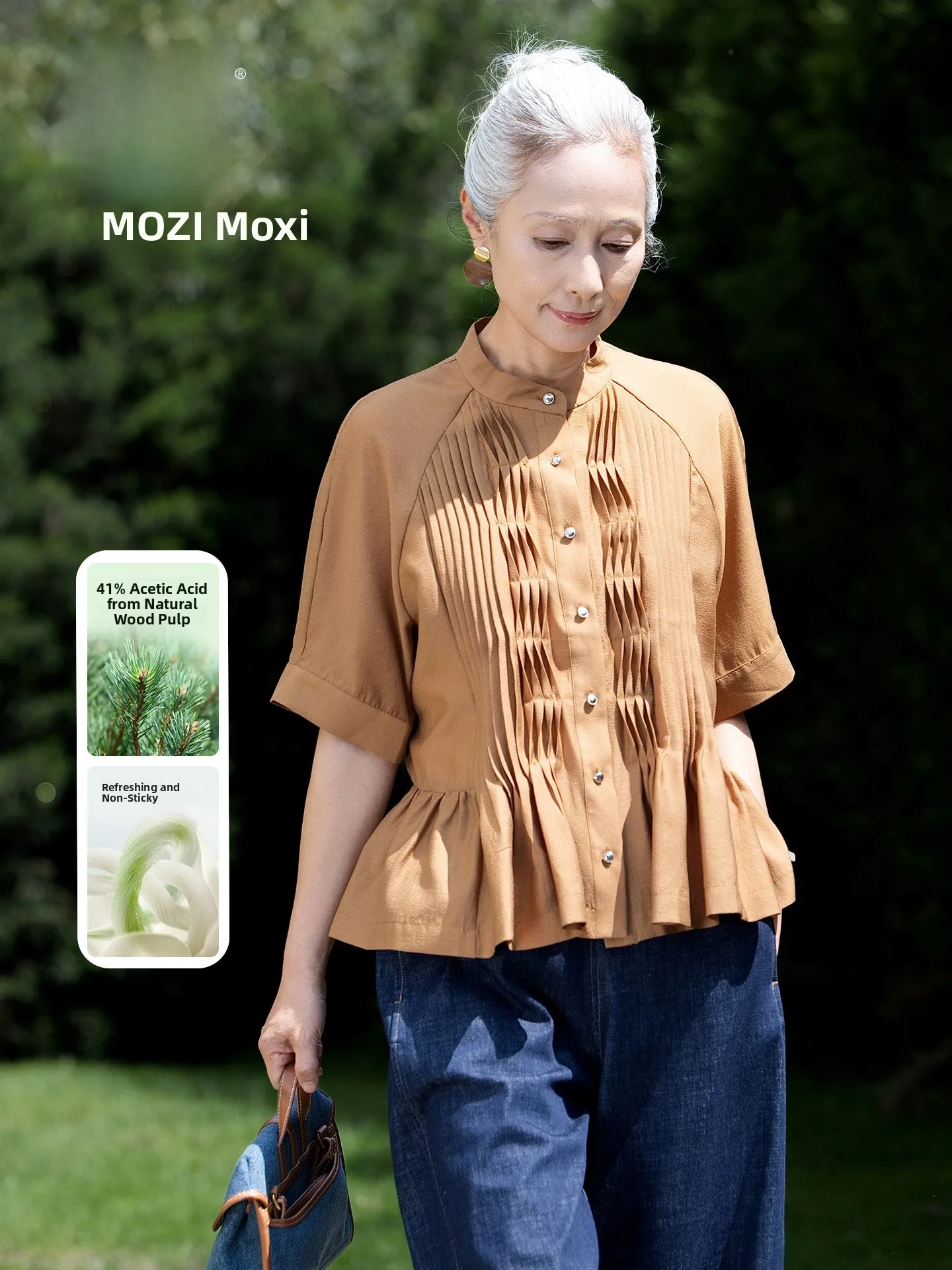 

Muzhi Acetate Short Sleeve Shirt Top for Middle-Aged And Elderly Women Breathable Lightweight Polyester Fiber T-Shirt Summer ...