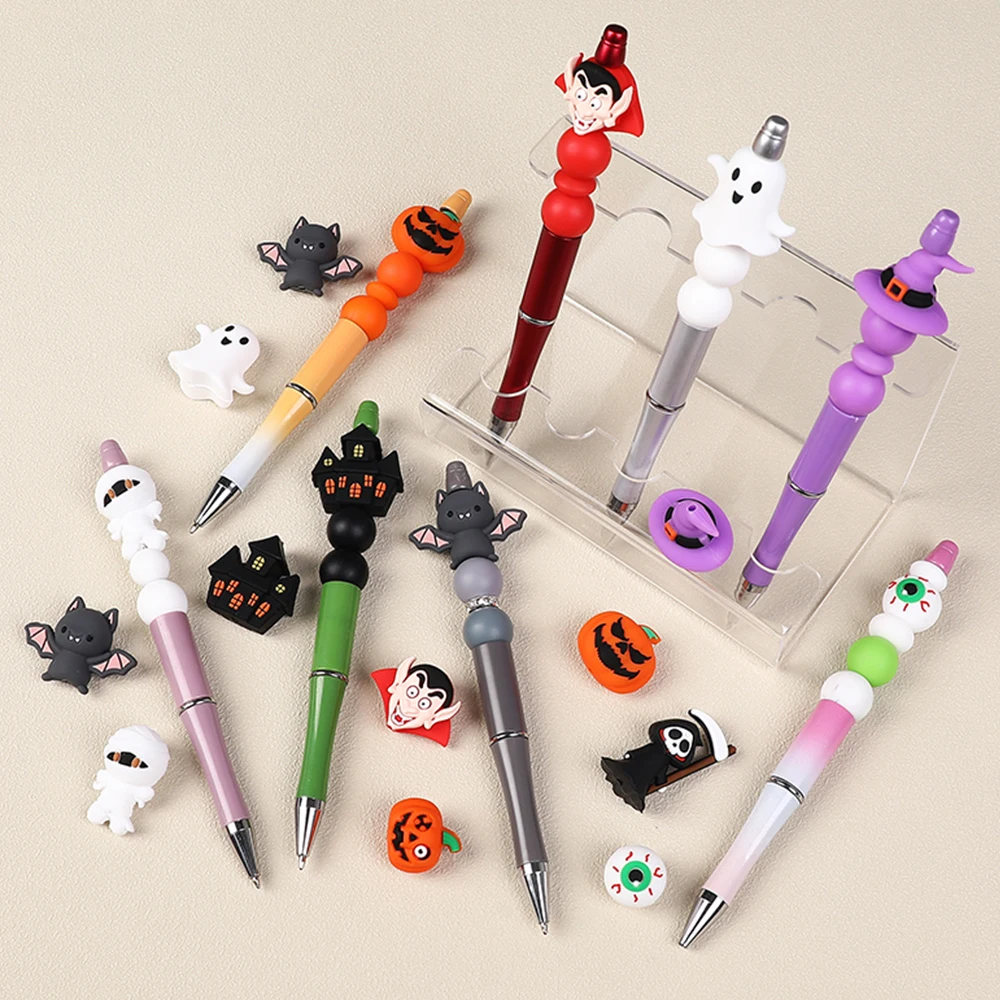 Chenkai 50pcs 3D Halloween Silicone Focal Beads For Beadable Pen Silicone Charms for Pen Keychain Necklace Making Accessories