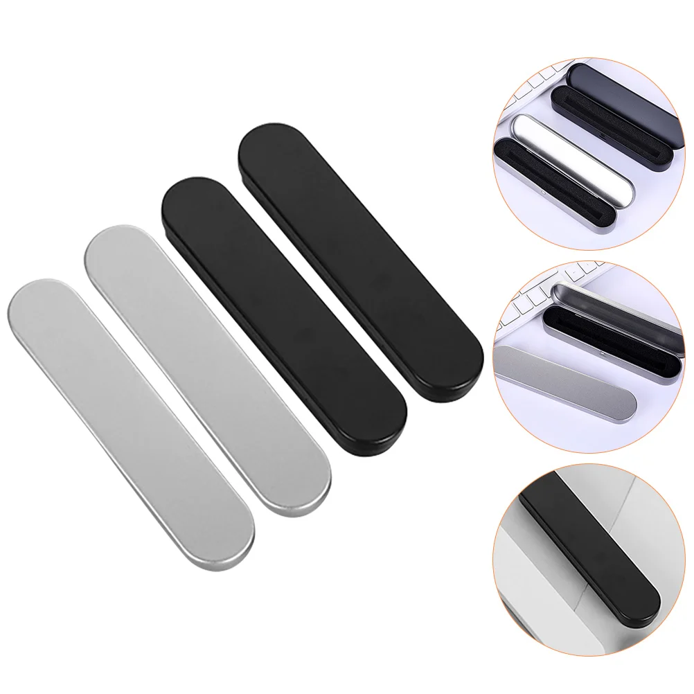 4 Pcs Black Silver Metal Pen Box Supple Liner Compact Stationery Case for Pens Pencils Markers Crayons School