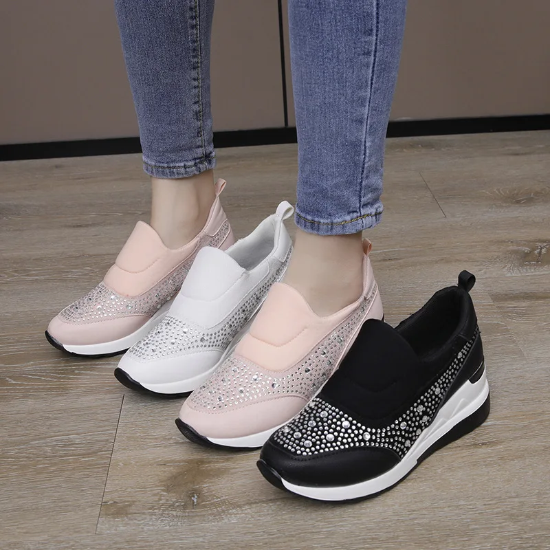 Plus Size 35-43 Shoes for Women Autumn Fashion Women Platform Flats Loafers Slip on Wedges Rhinestone Sneakers Zapatos De Mujer