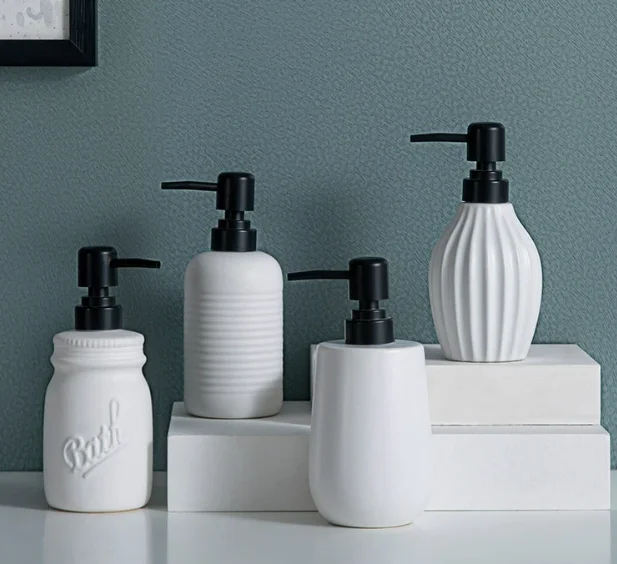 Soap Grinder Dispenser Ceramic Hand Sanitizer Bottle Shampoo Shower Gel Bottled Separately Press Lotion Bottle in Hotel Bathroom