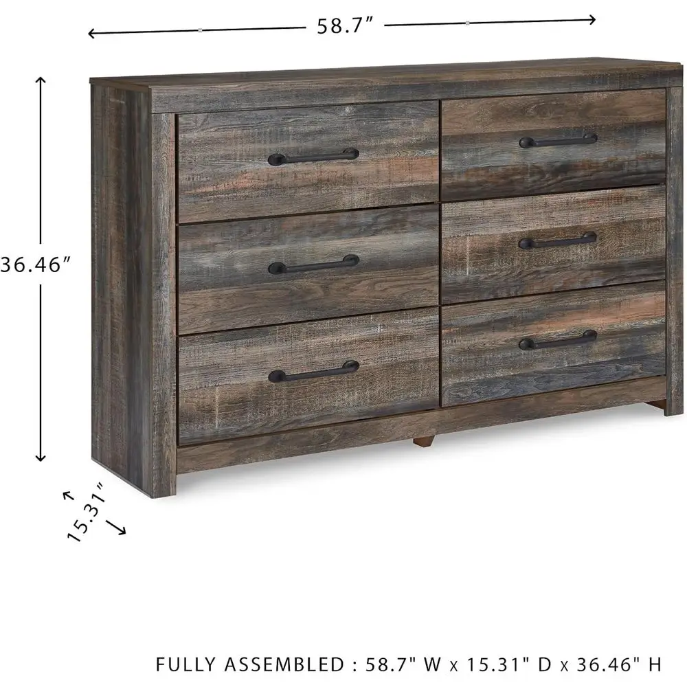 DAFIFY 6段引き出しチェスト、大型金具、スムーズに動く引き出し、木製、58.7幅 x 15.31奥行き x 36.46高さ、ウェザーウォーンブラウン