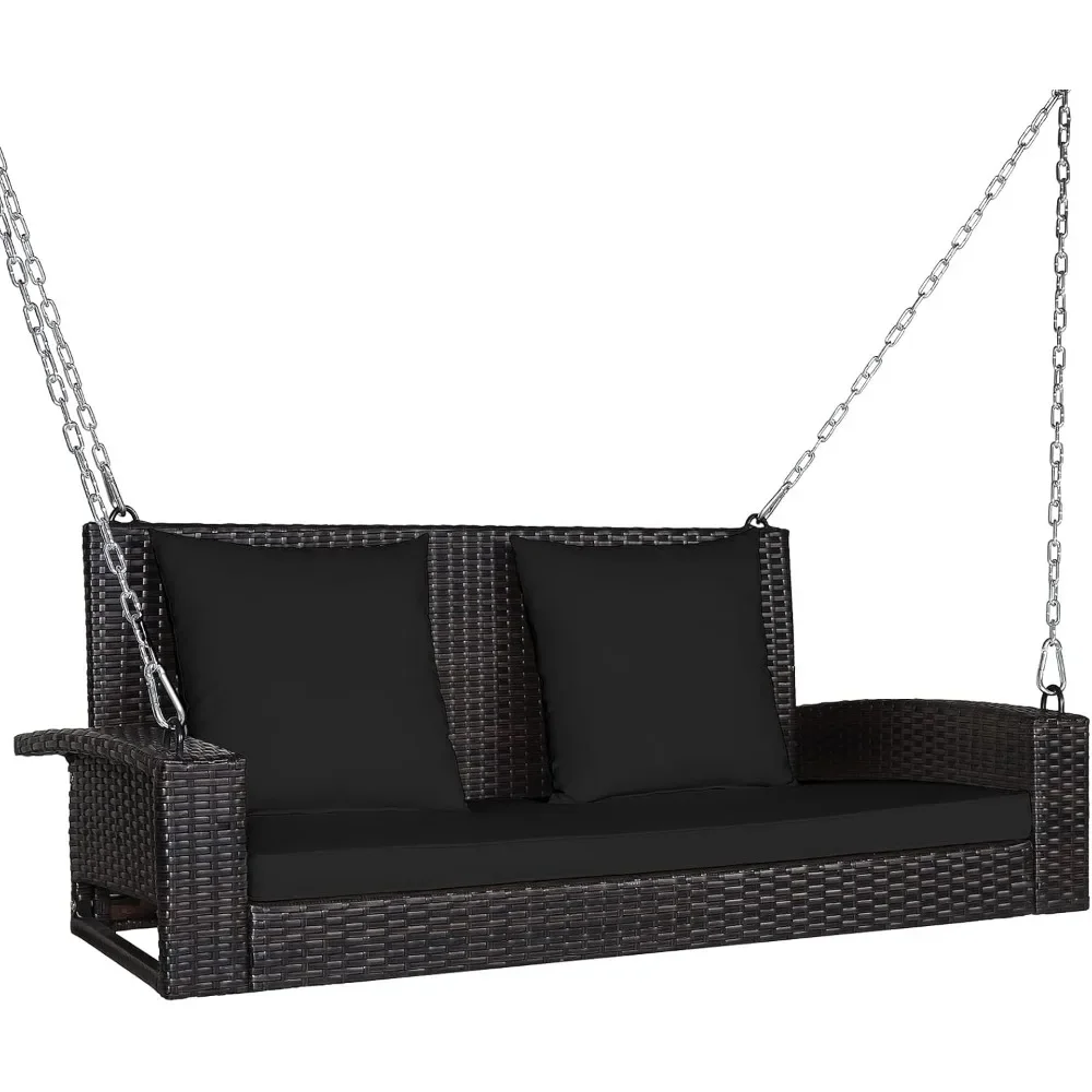 

Porch Swing Bench Outdoor 2-Person Patio Rattan Swing Chair with Soft Cushions, 7.9ft Reinforced Steel Chain, Solid Steel Frame.
