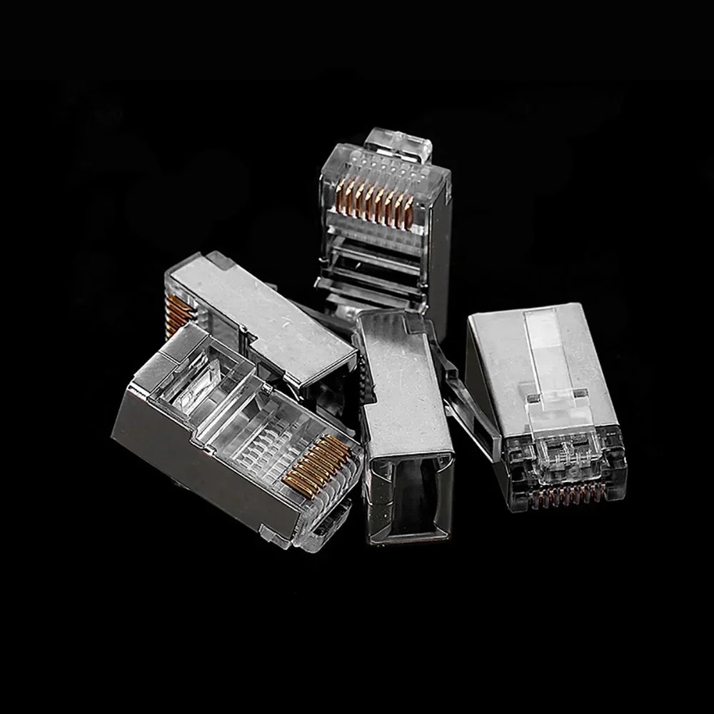 100 قطعة 8P8C 8Pin إيثرنت كابلات الموصلات شبكة الذكور Cat5e RJ45 stp محطات محمية مطلية بالذهب القط 5 Cat5e RJ45 التوصيل