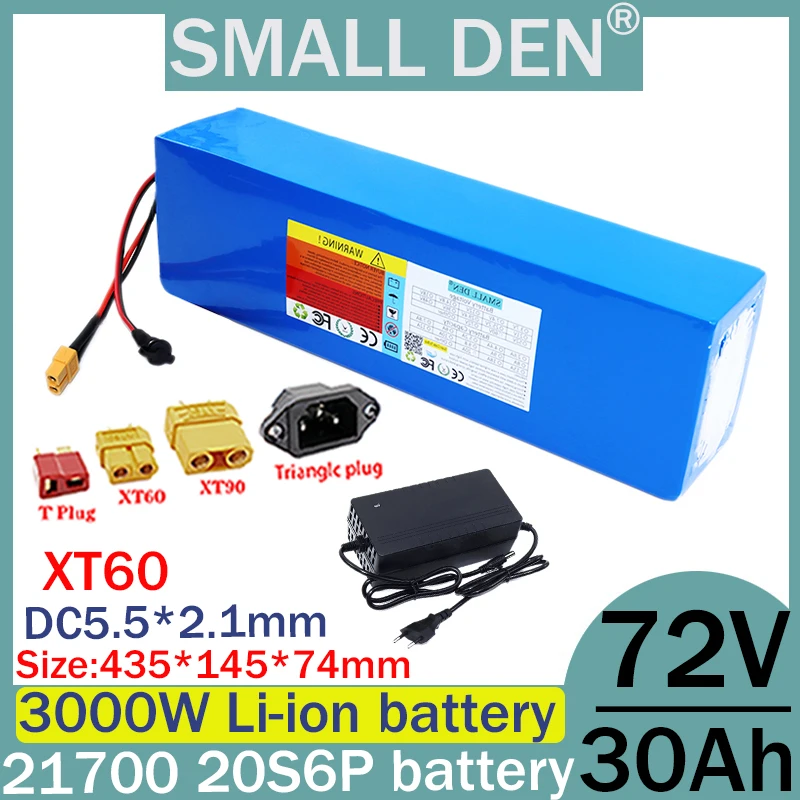 72V 30Ah 21700 20S6P lithium battery pack, built-in 40A BMS 0-3000W motor high-power rechargeable battery+2A 3A 5A charger