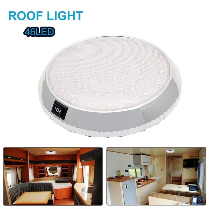12V 46 LED Caravan RV Round Ceiling Dome Lamp Car Roof Light Interior Light On Off Switch for Camper Van Motorhome Boat Lamp
