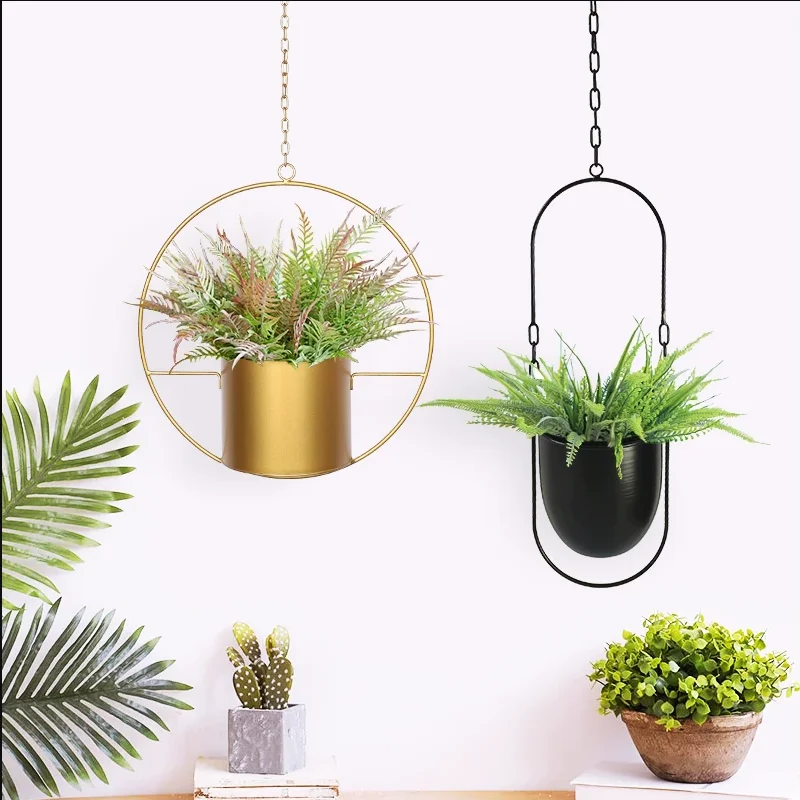 

New 10 Type Metal Hanging Flower Pot Nordic Chain Hanging Planter Basket Flower Vase for Home Garden Balcony Decoration