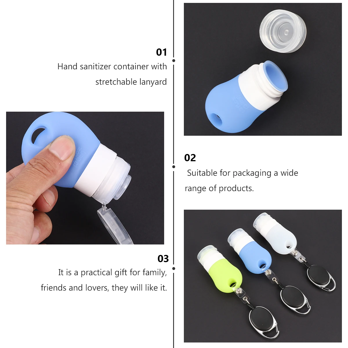

3pcs Portable Travel Bottle Set Silicone Shampoo Container Dispenser Kids Lotion Empty H Bottles for Traveling