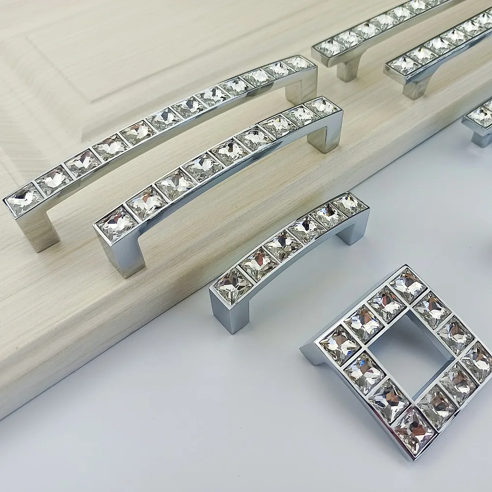 Shiny Real Crystal Glass Diamond Handles For Furniture Drawer Table Knobs Wardrobe Kitchen Cabinets Cupboard Desk Dresser Pulls