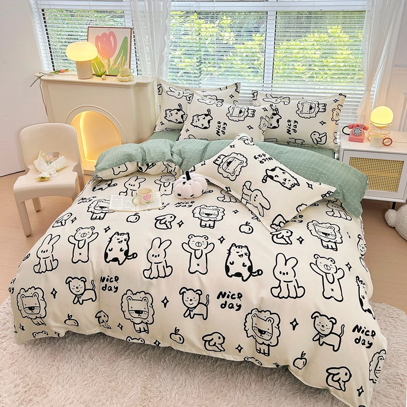 Cute Animal Duvet Cover Set, Group of Dogs and Cats Animals Fun Happy Beings Cartoon Inspired Design Decorative 3cps Bedding Set