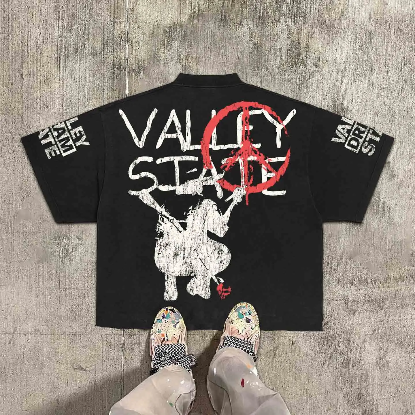 

Vintage Warzone Valley Dreams State Graphic T-shirt Men Y2K Short Sleeves Oversize T-shirt Round Neck Streetwear Women Tee Tops
