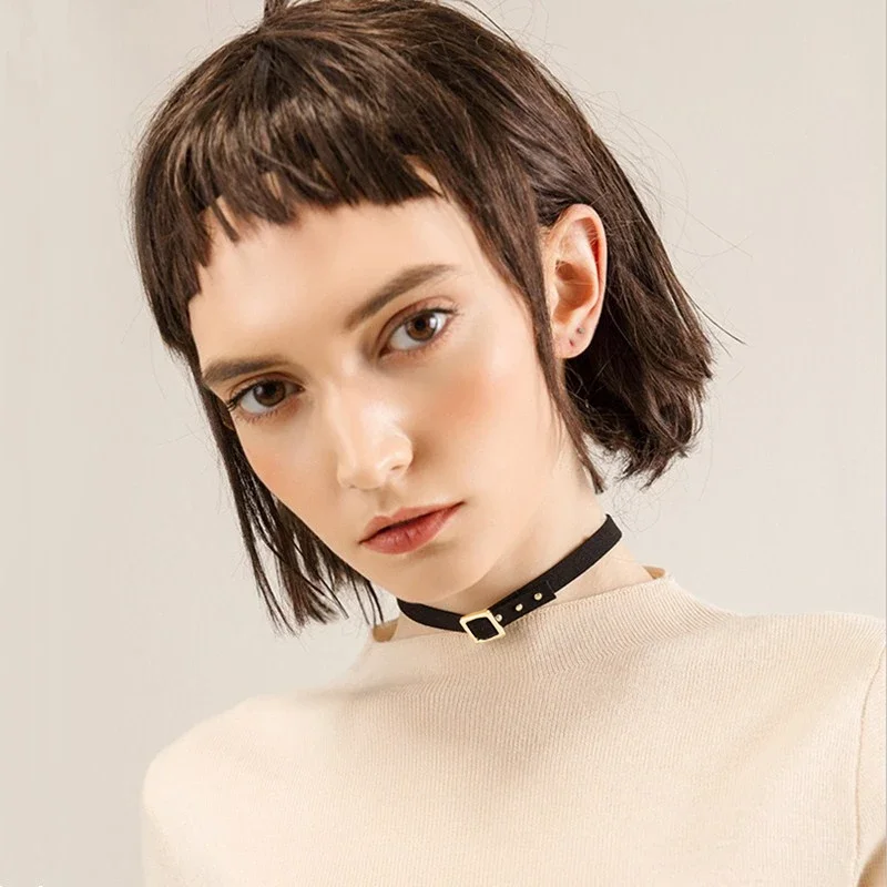 القوطية الأسود فو الجلود برشام مشبك المختنق القلائد المرأة خمر الشرير قلادة مجوهرات نسائية هدايا الحفلات