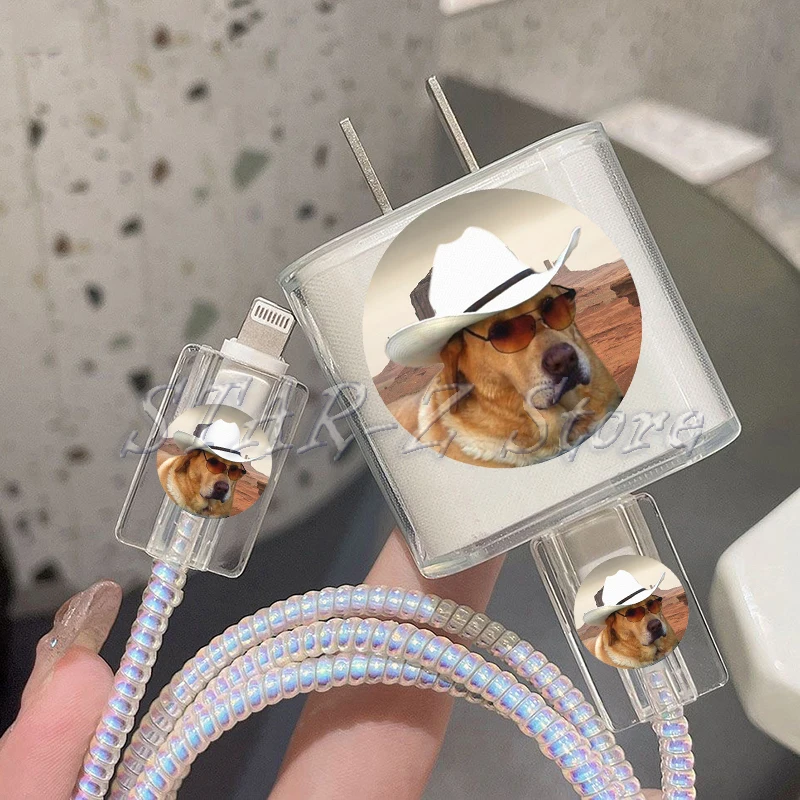 Fun Cute Pet Dog Meme Heart Protection Case for IPhone 15 14 13 Pro Max 18/20W Charger&Charging Protector Data Wire Winder
