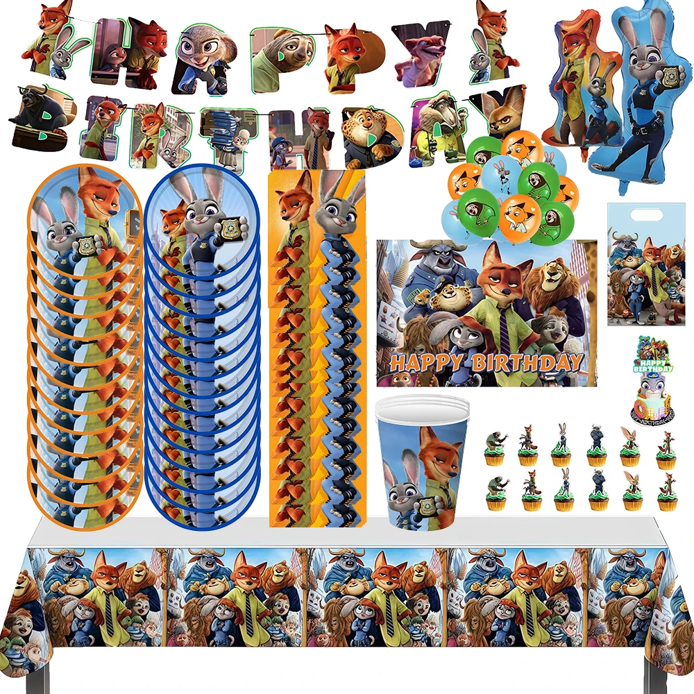 Décorations de fête d'anniversaire Zootopia, toppers de ballons, sacs cadeaux pour enfants, Nick et Judy, fournitures de fête sur le thème de l'anime, baby shower