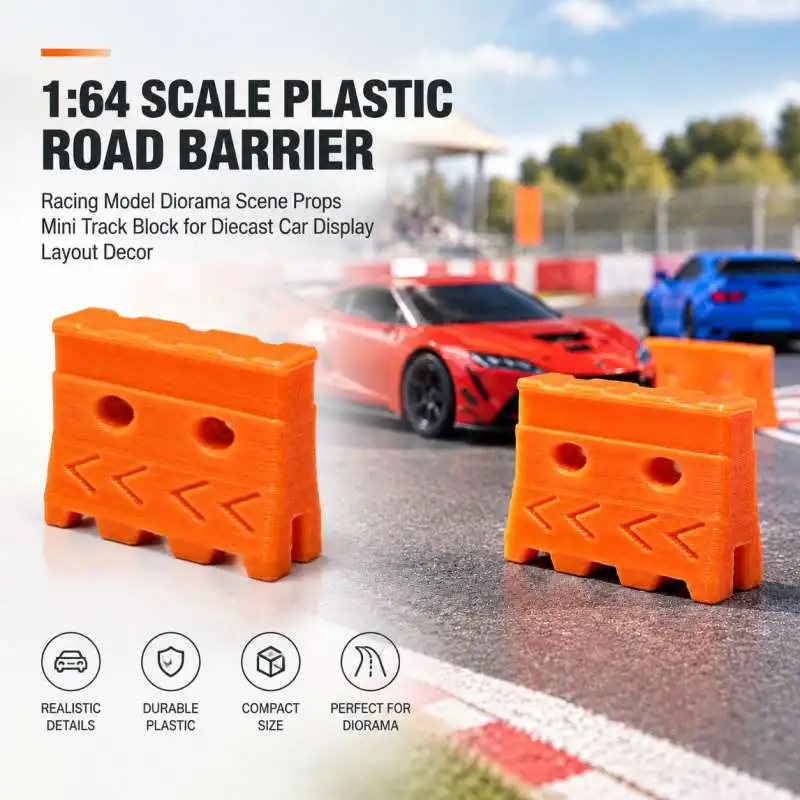1:64 Scale Plastic Road Barrier Racing Model Diorama Scene Props Mini Track Block for Diecast Car Display Layout Decor