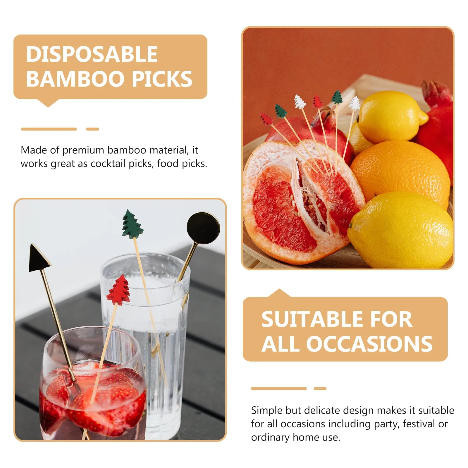 

100pcs Bamboo Fruit Disposable Cocktail Picks Food For Party Drink Appetizer Christmas Tree Design Mixing Sticks Sushi