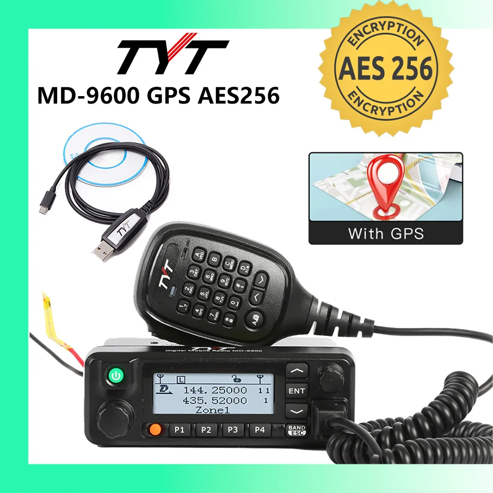 TYT MD-9600 GPS AES256 DMR Cyfrowo-Analogowa Radiostacja Mobilna Dwuzakresowa 50/45/25W DMR Mobilny Transceiver DMR Mobilny Walkie Talkie