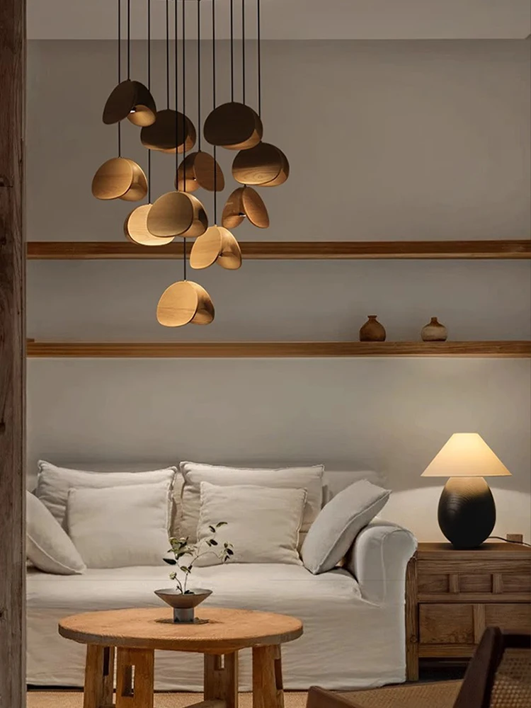 

Shell Solid Wood pendant Lamp led small spot lamp for Living Room office Villa Art Japanese room decor vintage Combination lamp