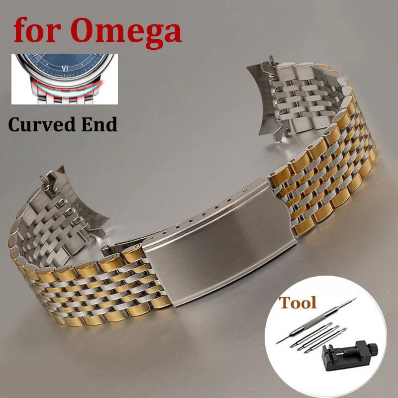 Curved End Stainless Steel Watch Strap For Omega Seamaster  20mm 19mm 18mm Metal Strap Business Replacement Bracelet