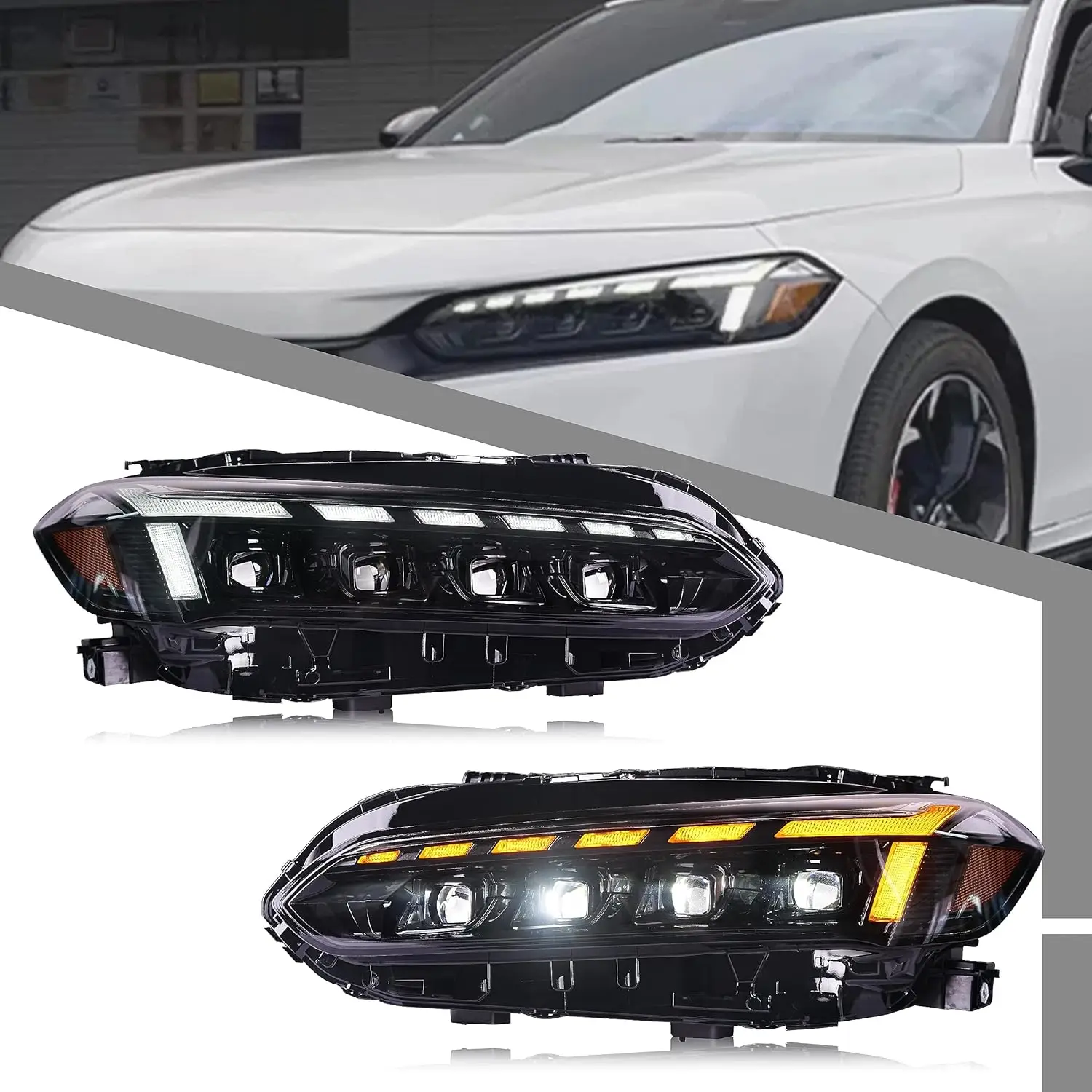 LED Headlights for Honda Civic 11th GEN  2022 2023 2024 Sedan Hatchback Coupe Type-R Front Lamps Projectors Sequential Indicator