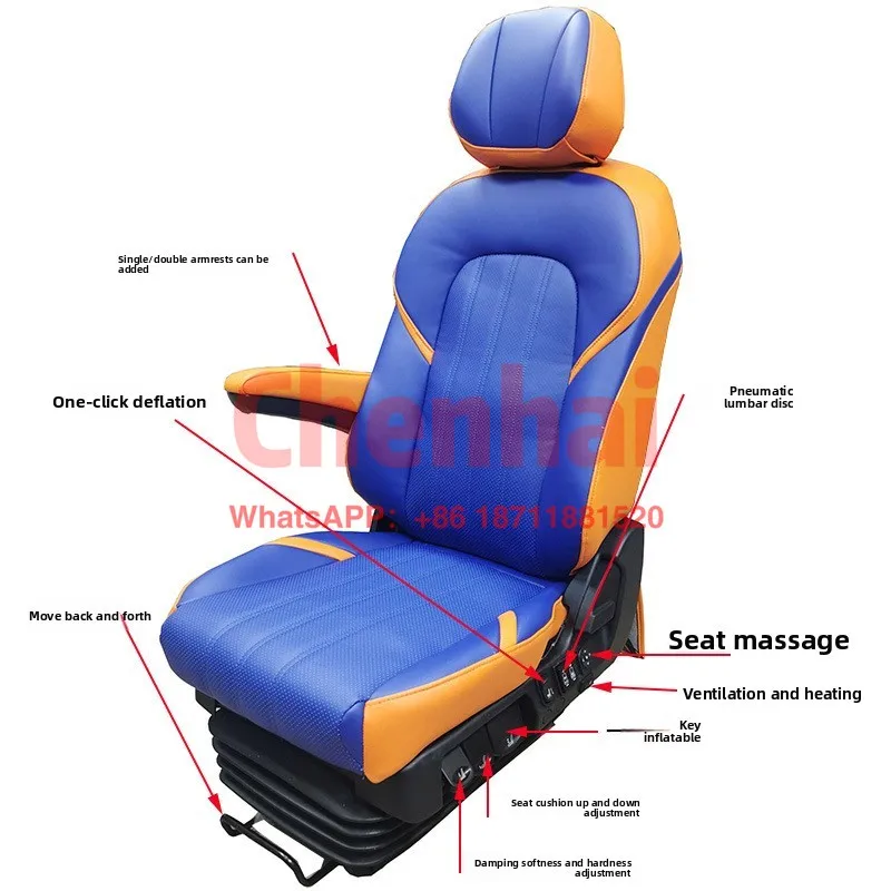 Customized Heavy Truck 12V Air Pump Shock Absorber Seat, Mine Truck Loader Airbag Suspension Driver Ventilation Heating Seat