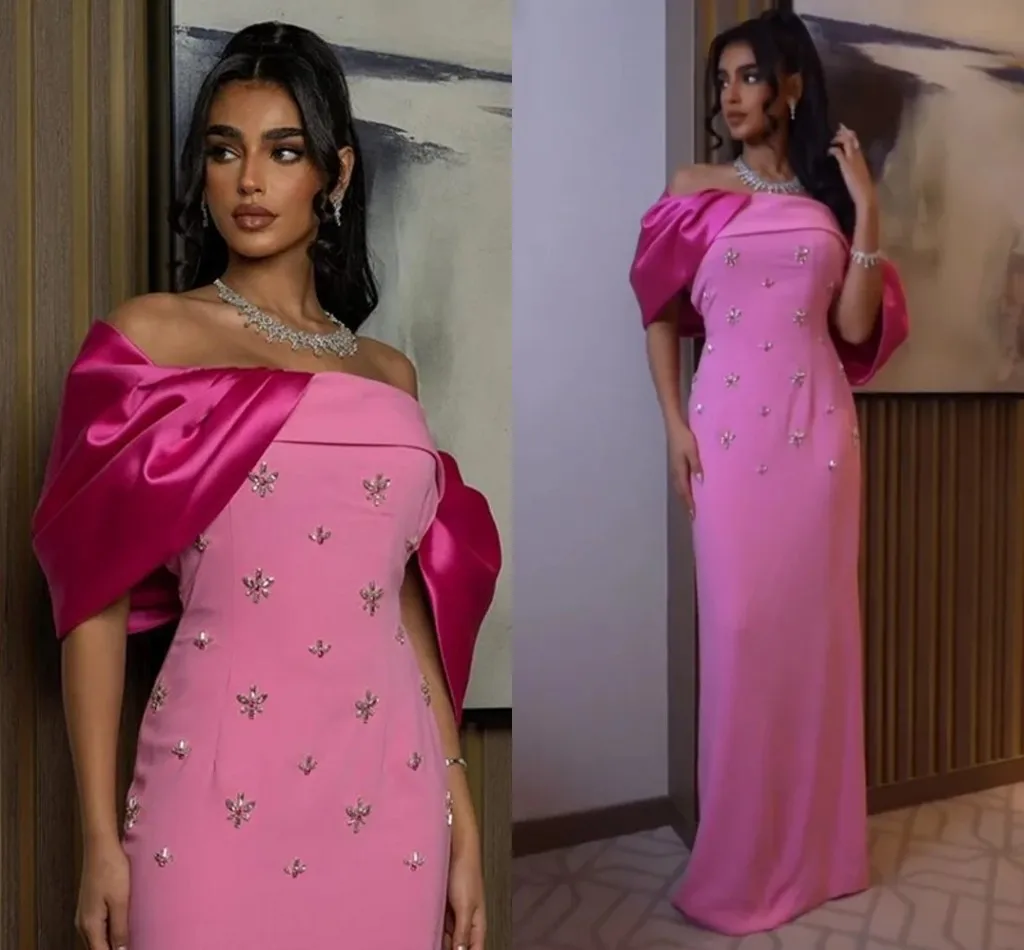 

2026 Elegat Arabic Evening Formal Dress Off Shoulder Strapless Crystal Satin Floor Length Christmas Prom Pageant Party Gowns