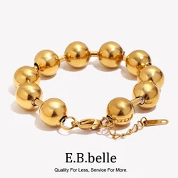 E.B.belle Classic Style Gold Plated Round Beads Bracelet Glossy Stainless Steel Hypoallergenic Water Proof Women Jewelry