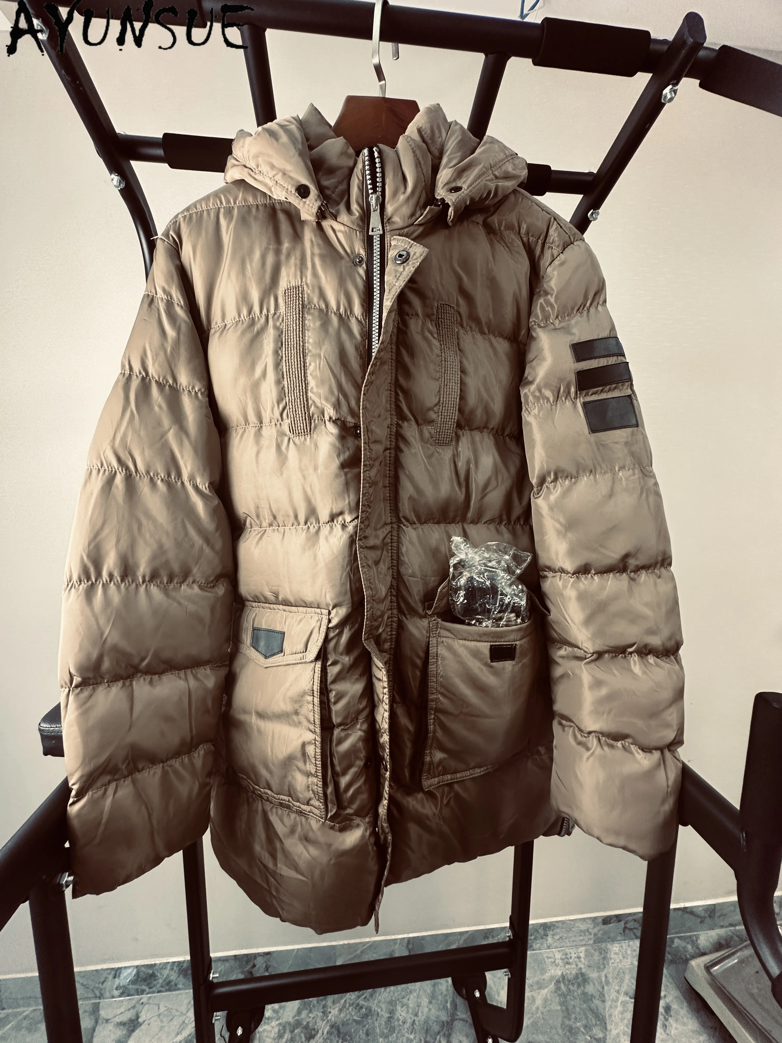 

AYUSNUE Jacket Men Winter Parka Mid-length Cotton Coats Man Hooded Unique Coat Promotion Minor Flaws Non Refund and Non Exchange