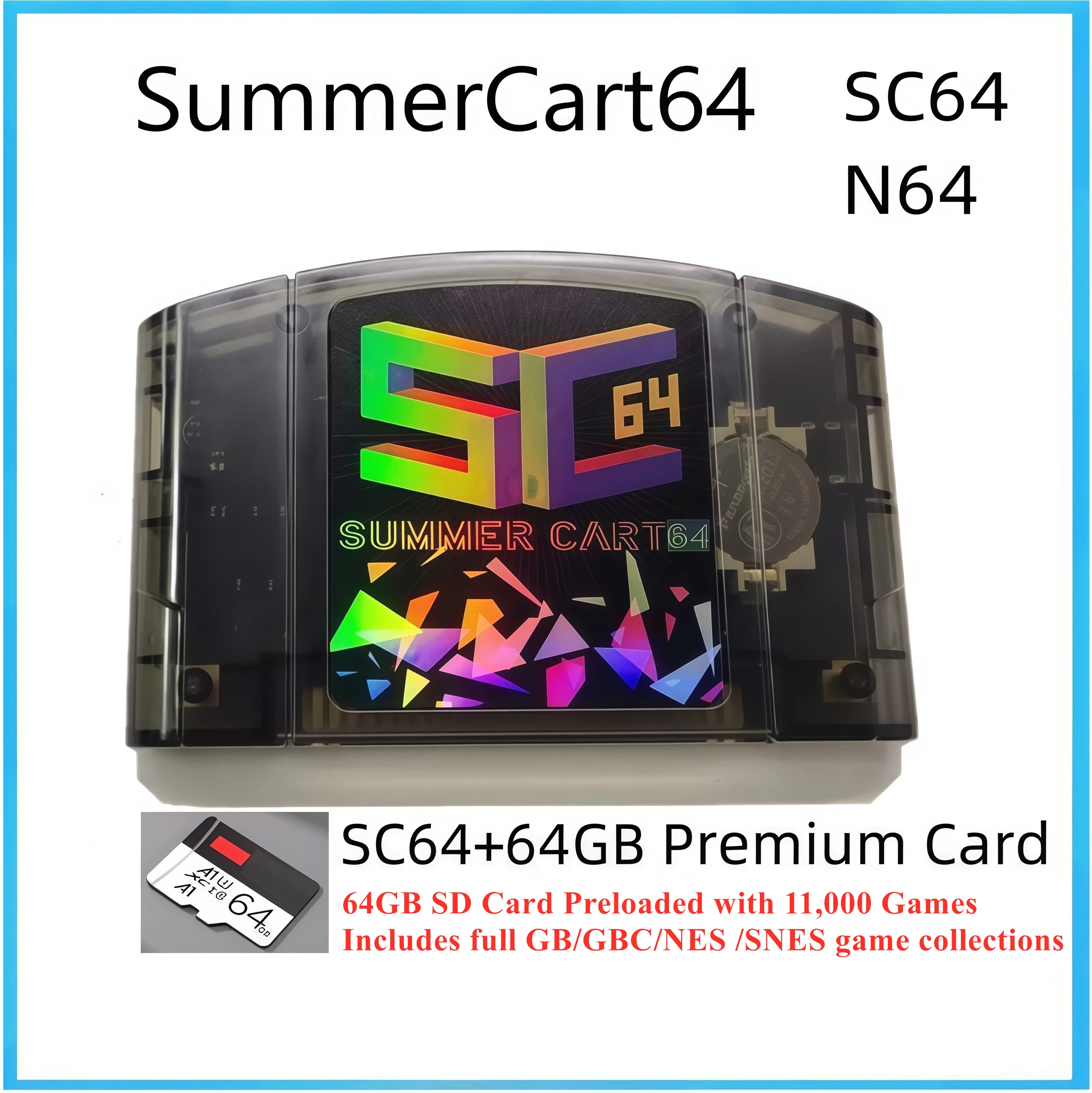 SC64 N64 Flashcart SummerCart64 Open Source Game Card 64GB SD Built in Menu and Cover Thumbnails N64 Expansion Pak 4MB M64