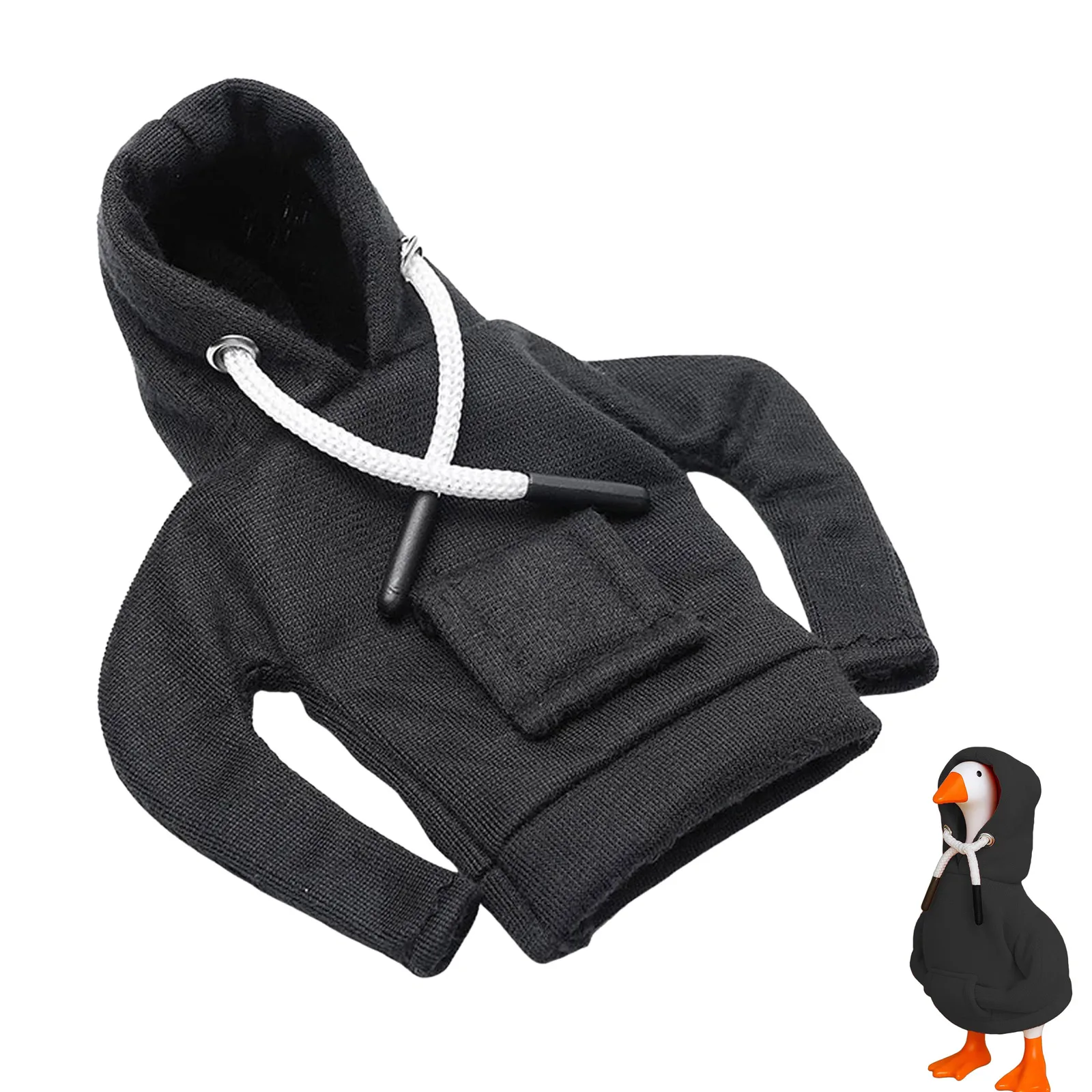Felpa con cappuccio da scrivania da 7 pollici con statua d'oca, felpa con cappuccio in miniatura con vestiti con coulisse per la decorazione della tavola d'oca da tavolo