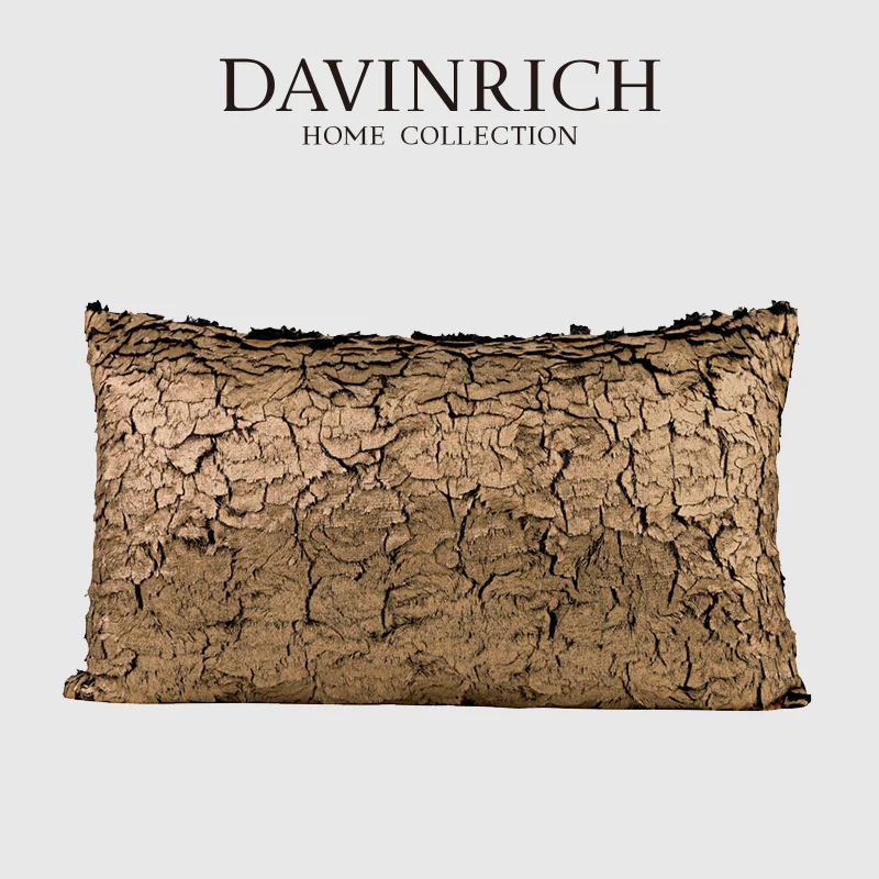 DAVINRICH Foil Gold Bronzing Fabric Texture Waist Cushion Cover Modern Luxury Upholstered Pillow Case 30x50cm For Bed Sofa Couch