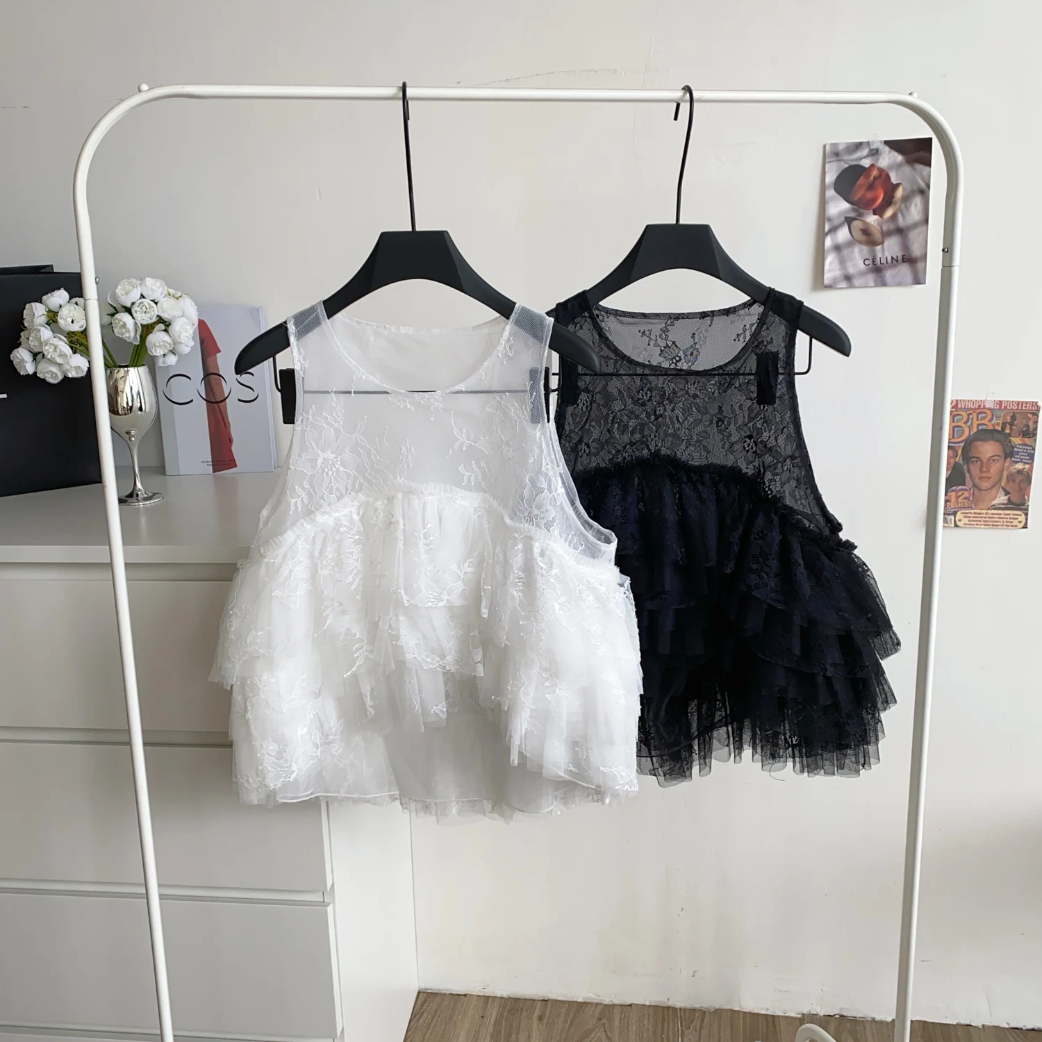 

Clothland Women Sexy Lace Patchwork Blouse O Neck Ruffles White Black Shirt See Through Chic Casual Tops Blusa WA344