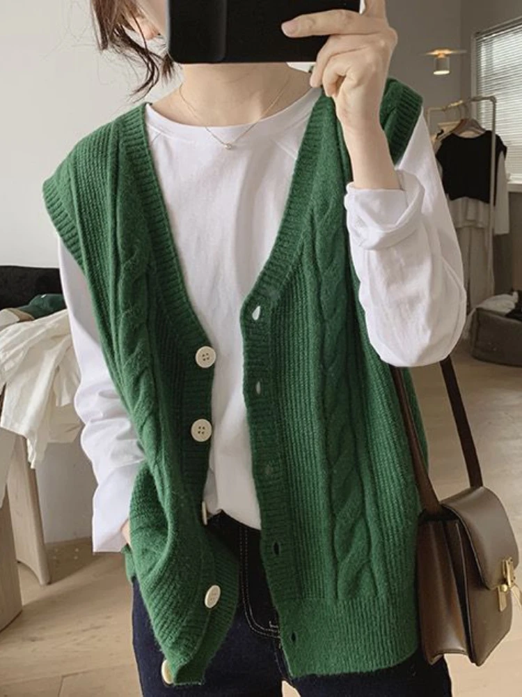 

Sweater Vests Women Simple Pure Fashion Loose Design All-match Preppy Style V-neck Casual Daily Students Autumn Ulzzang Knitwear