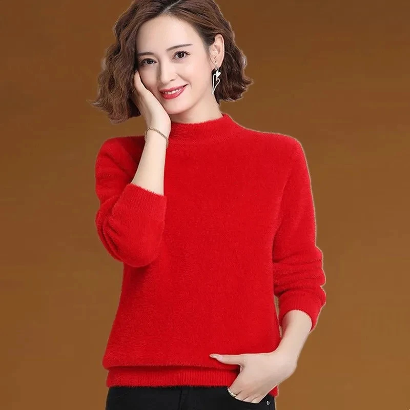 

Autumn And Winter Mink Cashmere Sweater Primer Shirt Knitting Ladies Ladies Coat New Women's Blouse Temperament Sweater Top