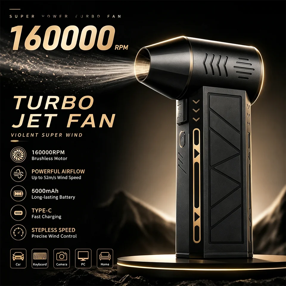 터보팬 160000RPM 고출력 제트 팬 휴대용 에어 더스터 모터 가변 속도 먼지 제거 브러시리스 클린 도구 에어 미니 블로워