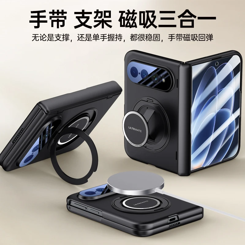 For Magsafe Magnetic Metal 360 Rotating Holder With Tempered Glass Film Protect Phone Case For Xiaomi 18 Fold Spring Hinge Cover