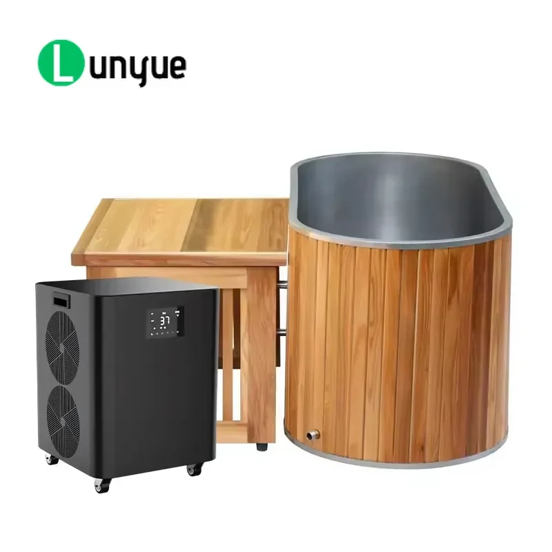 1HP Wood Ice Bath Chiller Hot Cold Water Spa Tub Modern Design Health Recovery Massage for Hotel Outdoor Gym Use