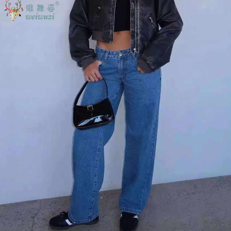 

Women's Jeans Versatile Blue Denim Pants High Waist Wide Leg Pants with Pockets Washed Fashion Casual Trousers Autumn Streetwear
