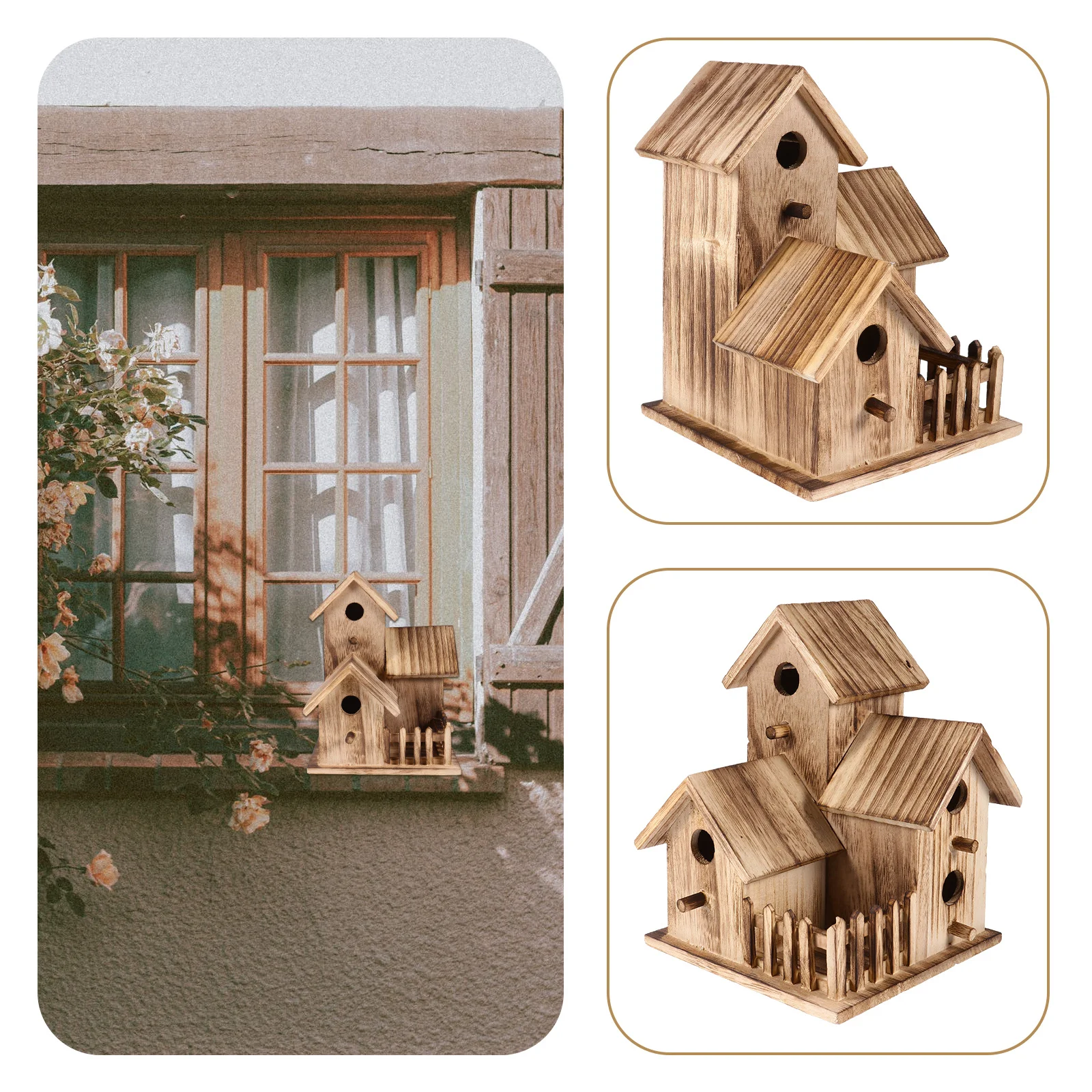 

Wooden Bird House Wide Entrance Natural Style Hut Comfortable Sleeping Bed DIY Painting Craft Hanging Rope Balcony Garden