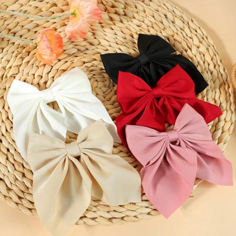 Mixed Color 5pc Ribbon Bow Girls Hair Clips Elegant Solid Color Bow Hair Accessories Hair Clips for Girls Headwear