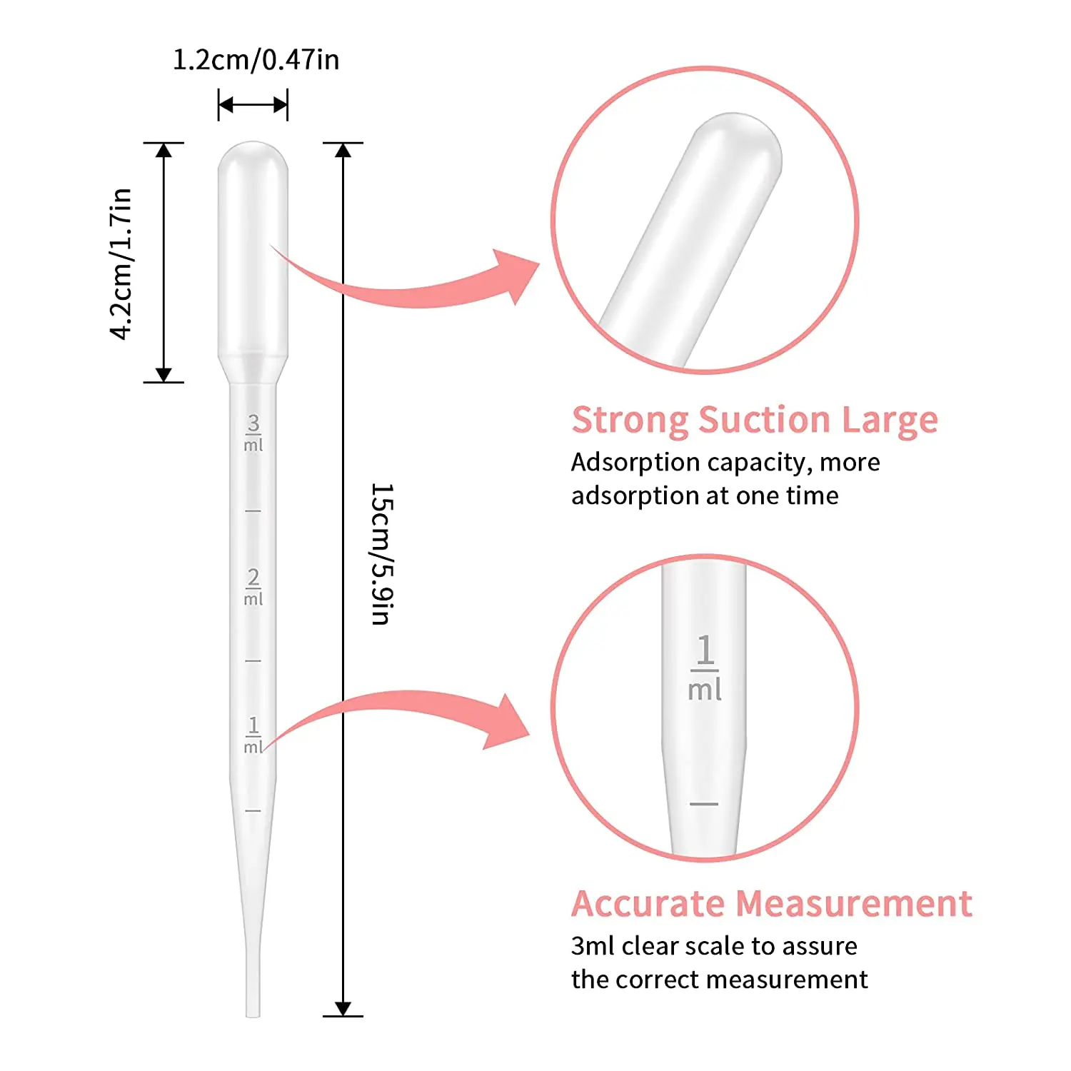 100pcs 1ml 3ml 5ml Disposable Plastic Eye Dropper Transfer Graduated Pipettes Office Lab Experiment Supplies