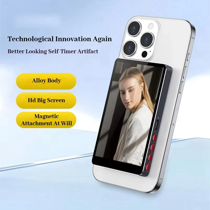 Selfie Aid Magnetic Wireless Cell Phone Selfie Mirror with Screen Projection Monitor for Live Streaming Photos and Video-A27I
