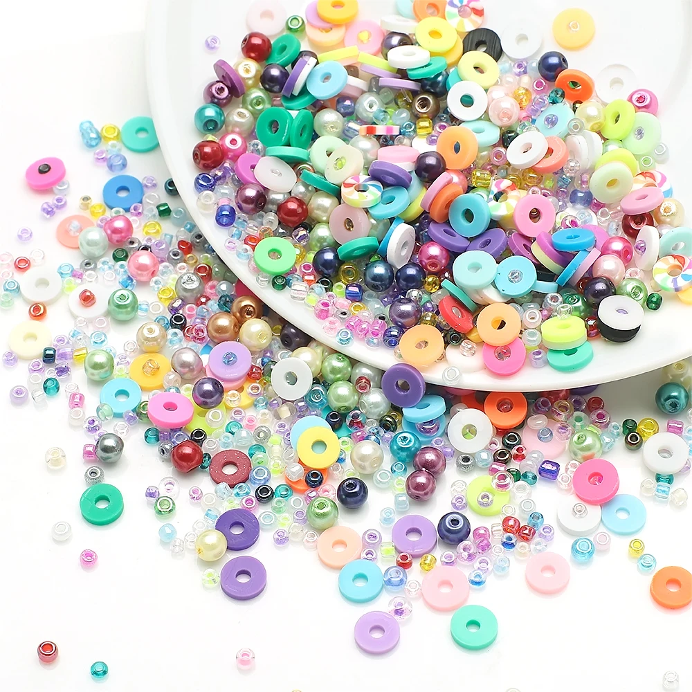 30g Sortierte 6mm Polycaly Weiche Tonperlen 4mm Glas-Rundperlen 2-3mm Rocailles für DIY Schmuck Armband Herstellung Bastelzubehör