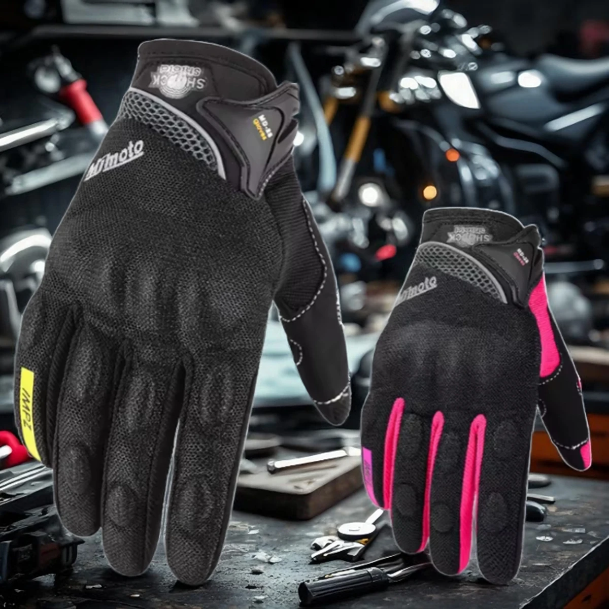 

Pink Summer Motorcycle Gloves Men & Women Breathable Touchscreen Anti-Slip Crash-Proof Durable Riding Gear with Knuckle Protect