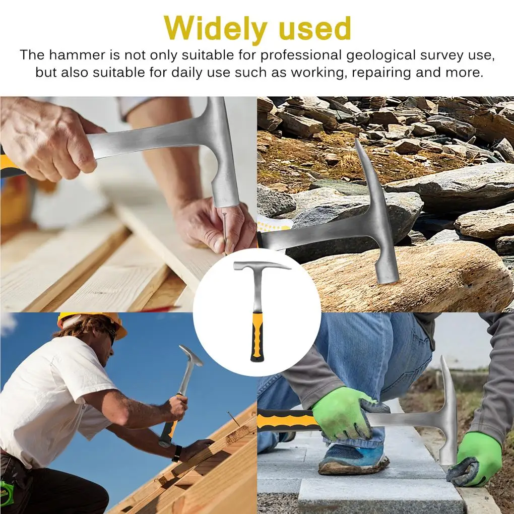 Geological Strong Hardness Professional Multifunctional Pointed Hammers Steel Hand Tool Rubber Handle Hardware Tools Home