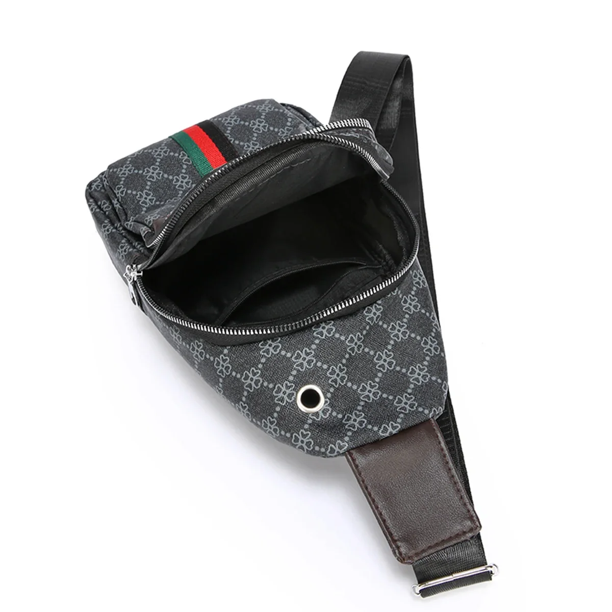 حقيبة صدر رياضية متعددة الاستخدامات لنمط البرسيم وشعار معدني مبطن بفتحة سماعة الرأس وحزام قابل للتعديل لحقيبة الخصر اليومية #4