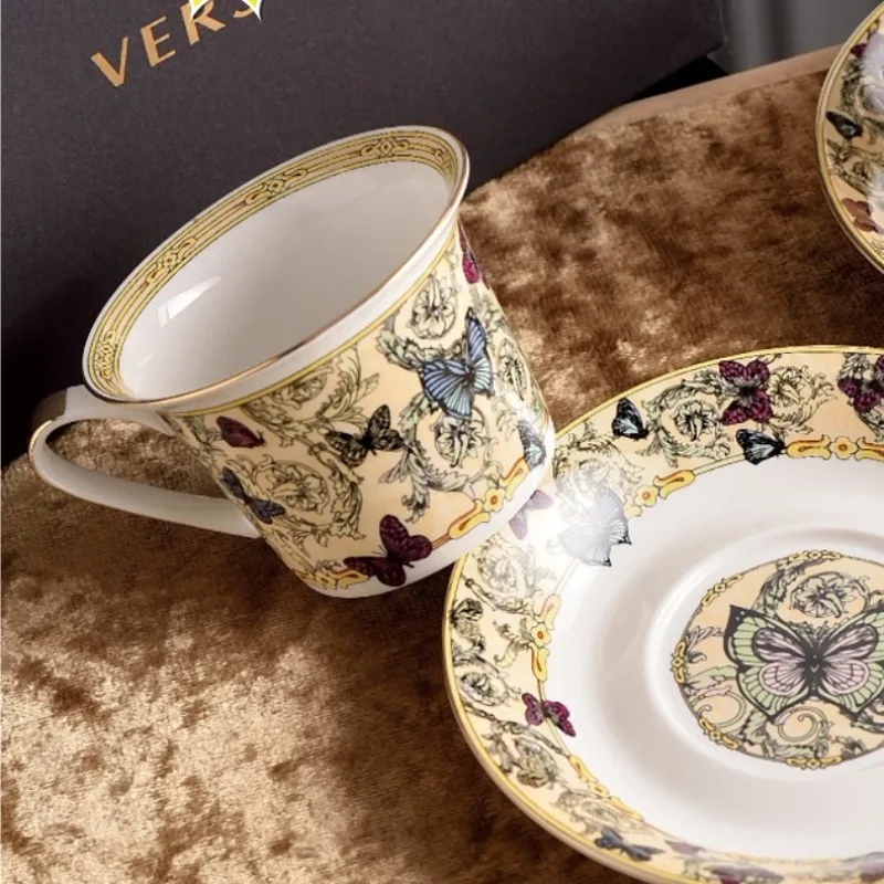 10-Piece Butterfly Pattern Bone China Cups European Premium 250ml Coffee & Afternoon Tea Cups with Saucers Housewarming Gift